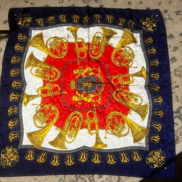 Hermes Accessories - Hermes Paris Scarf Brass Instruments Vintage